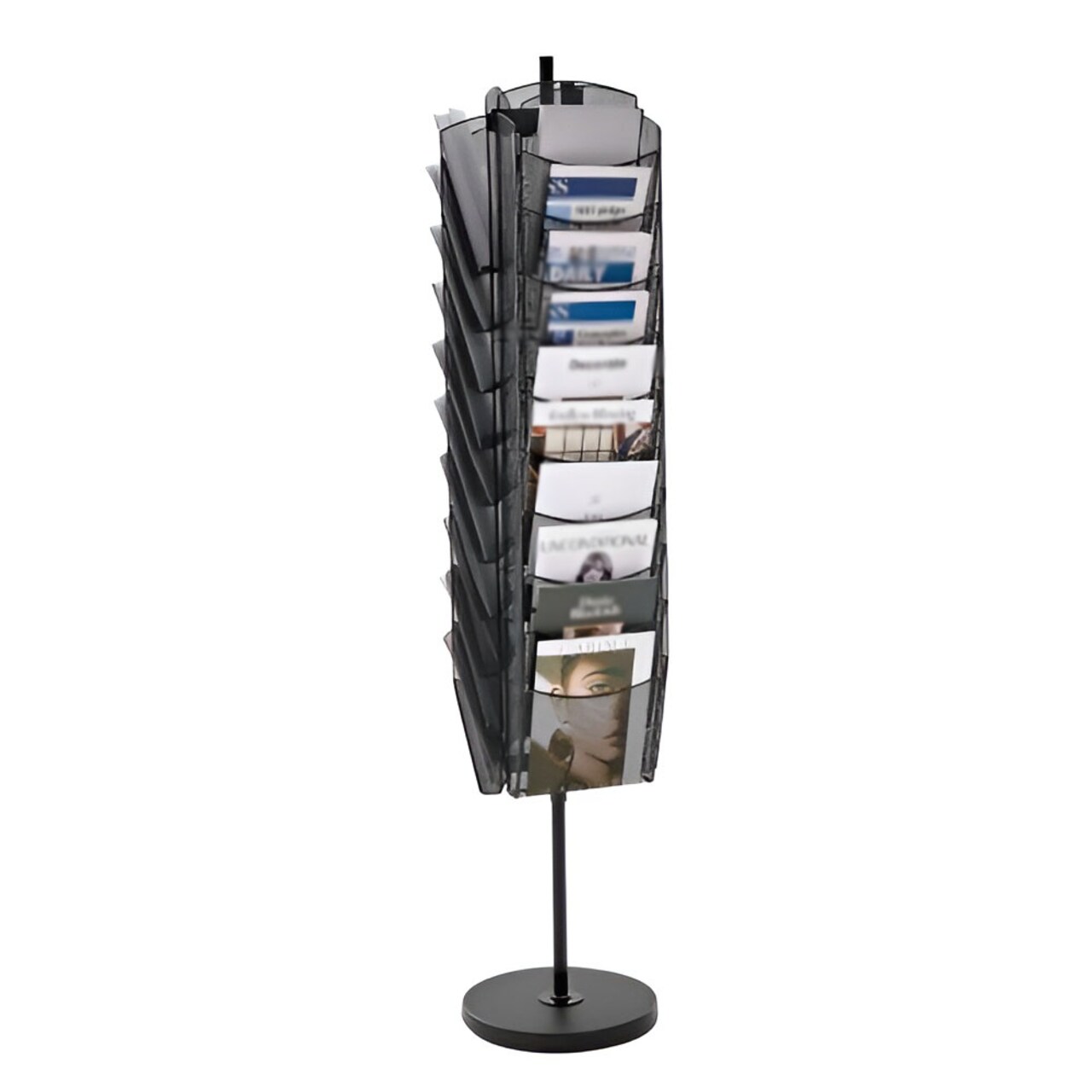 Rotating Magazine & Brochure Display Rack 30 Pockets Portable Floor Stand Metal Newspaper Holder
